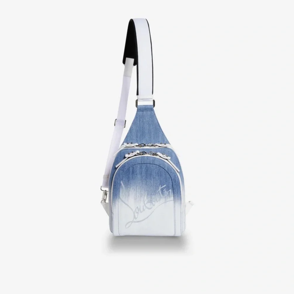 authentic Christian Louboutin Loubifunk Dégradé Denim & Jacquard Backpack - Picture 3 of 11